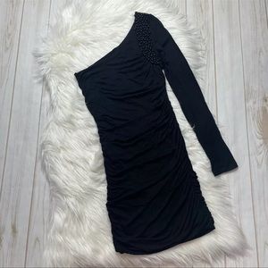 Forever 21 Runched Bodycon Dress One Sleeve Beaded